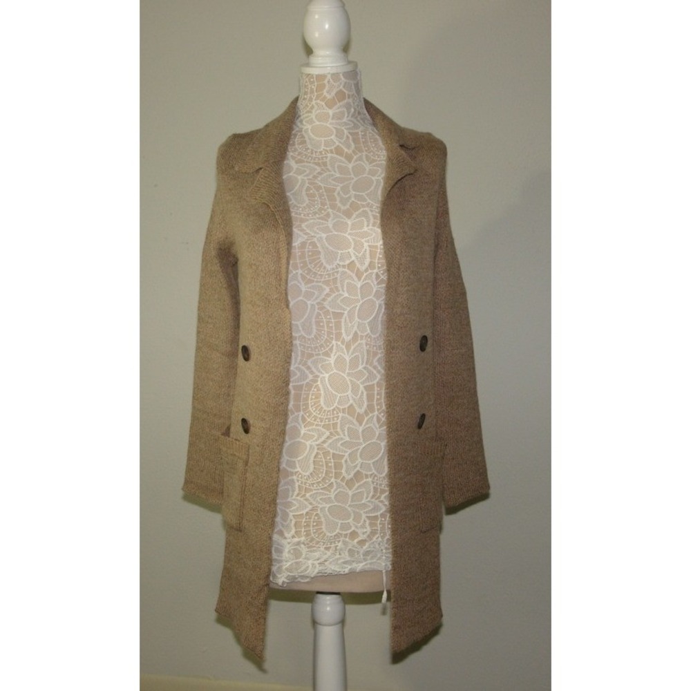 Sugar Rain Womens Longline Cardigan Sweater Tan Marl Double Breasted J256 S